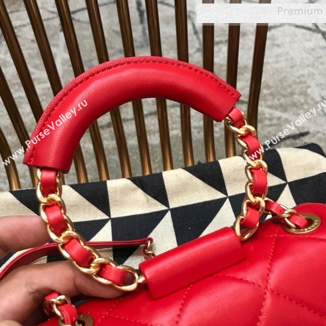 Chanel Quilted Lambskin Small Flap Bag with Ring Top Handle AS1357 Red 2020 (JDH-9120212)