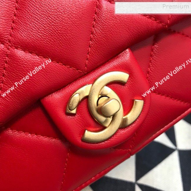 Chanel Quilted Lambskin Small Flap Bag with Ring Top Handle AS1357 Red 2020 (JDH-9120212)