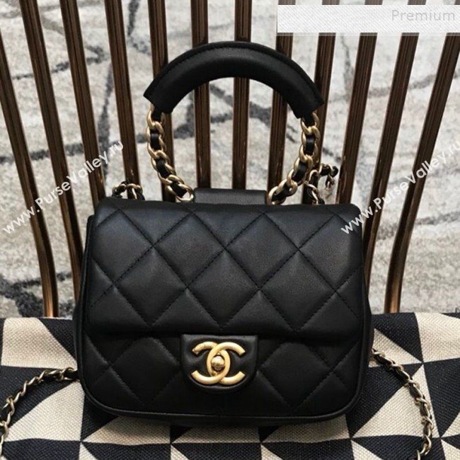 Chanel Quilted Lambskin Small Flap Bag with Ring Top Handle AS1357 Black 2020 (JDH-9120210)