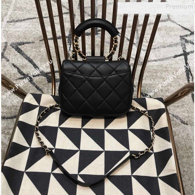 Chanel Quilted Lambskin Small Flap Bag with Ring Top Handle AS1357 Black 2020 (JDH-9120210)