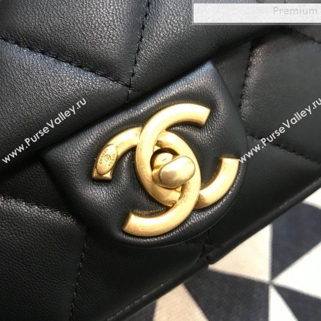 Chanel Quilted Lambskin Small Flap Bag with Ring Top Handle AS1357 Black 2020 (JDH-9120210)
