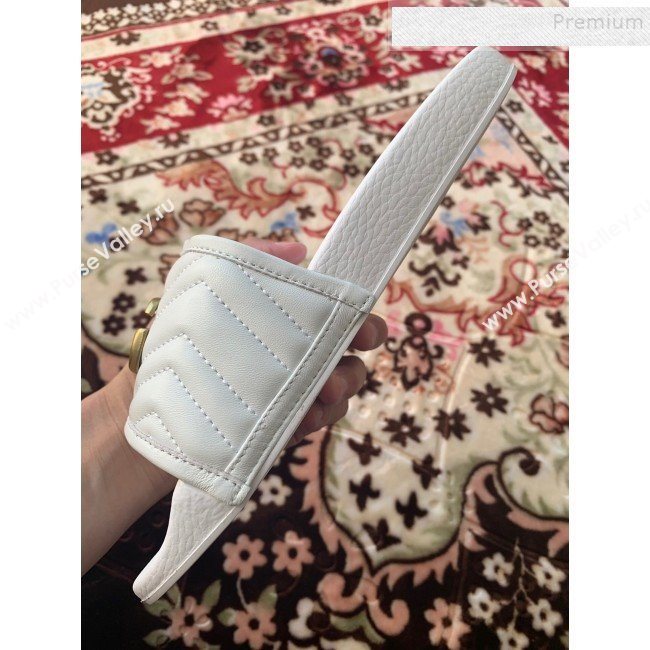 Gucci GG Marmont Leather Flat Slide Sandals White 2019 (HANB-9120309)