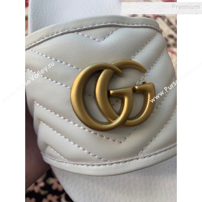 Gucci GG Marmont Leather Flat Slide Sandals White 2019 (HANB-9120309)