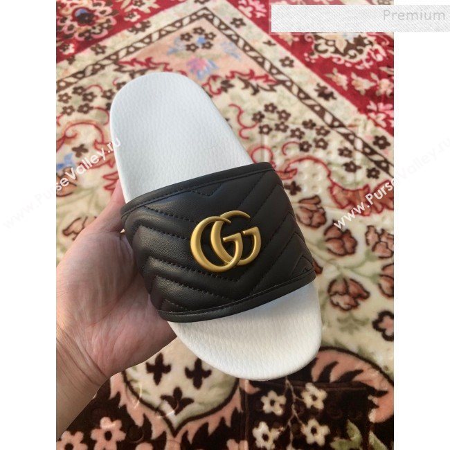 Gucci GG Marmont Leather Flat Slide Sandals Black 2019 (HANB-9120312)