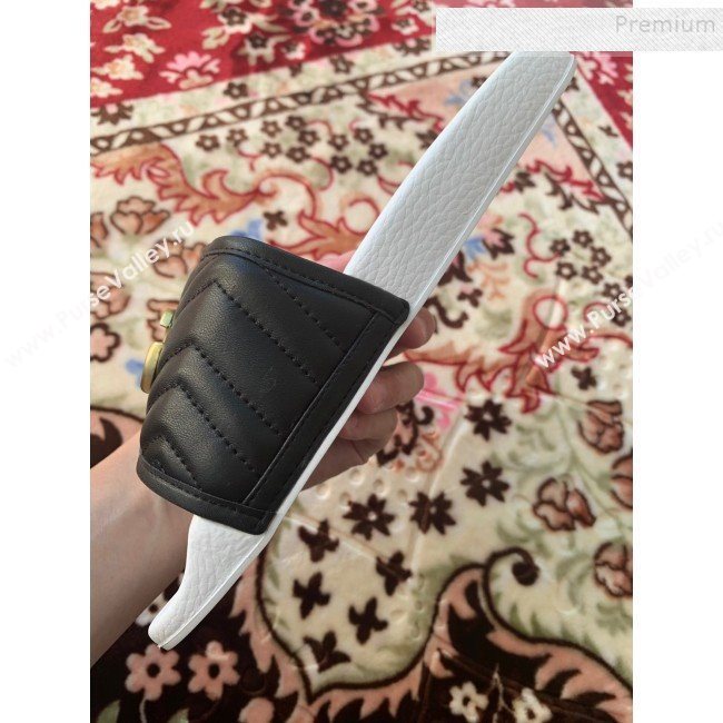 Gucci GG Marmont Leather Flat Slide Sandals Black 2019 (HANB-9120312)