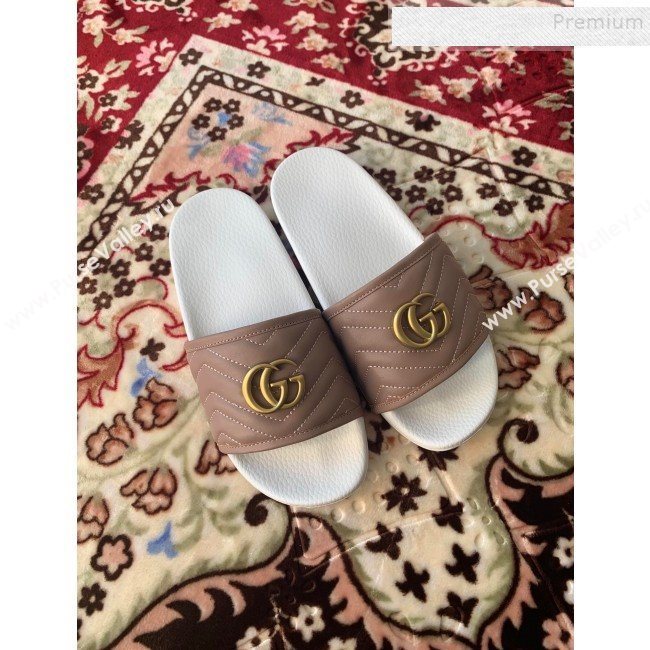 Gucci GG Marmont Leather Flat Slide Sandals Dusty Pink 2019 (HANB-9120310)