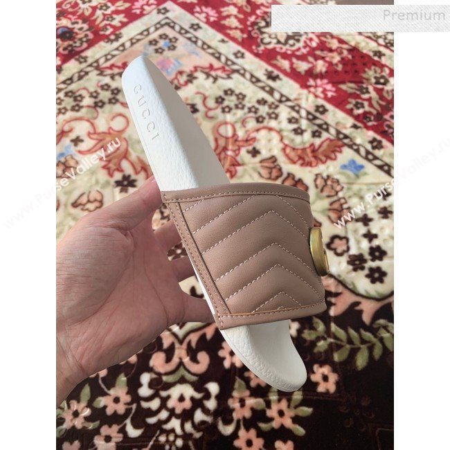 Gucci GG Marmont Leather Flat Slide Sandals Dusty Pink 2019 (HANB-9120310)