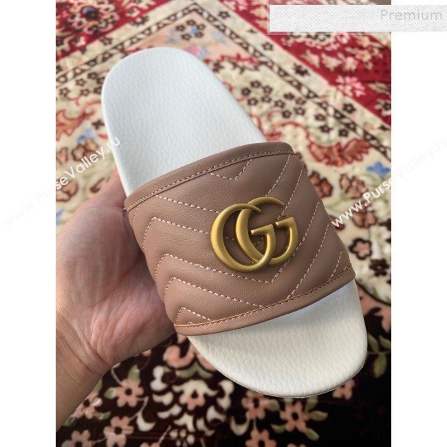 Gucci GG Marmont Leather Flat Slide Sandals Dusty Pink 2019 (HANB-9120310)