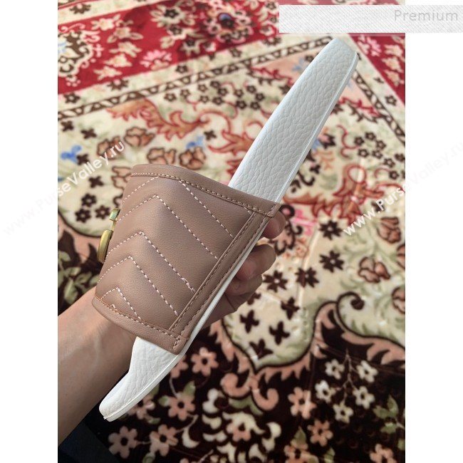 Gucci GG Marmont Leather Flat Slide Sandals Dusty Pink 2019 (HANB-9120310)