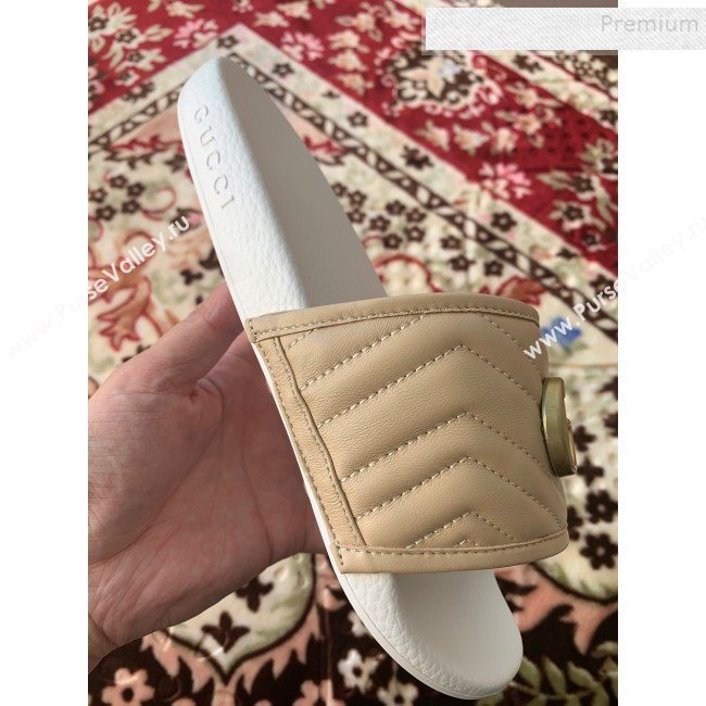 Gucci GG Marmont Leather Flat Slide Sandals Nude 2019 (HANB-9120308)