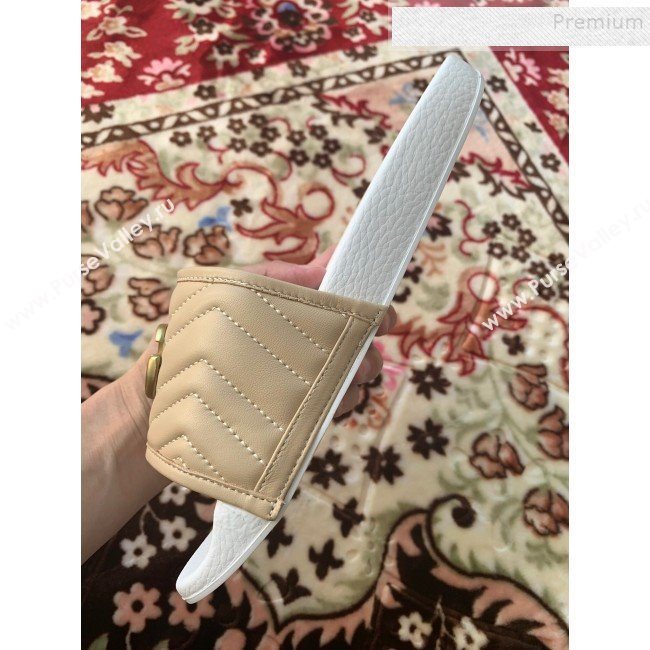 Gucci GG Marmont Leather Flat Slide Sandals Nude 2019 (HANB-9120308)