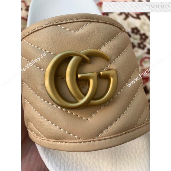 Gucci GG Marmont Leather Flat Slide Sandals Nude 2019 (HANB-9120308)