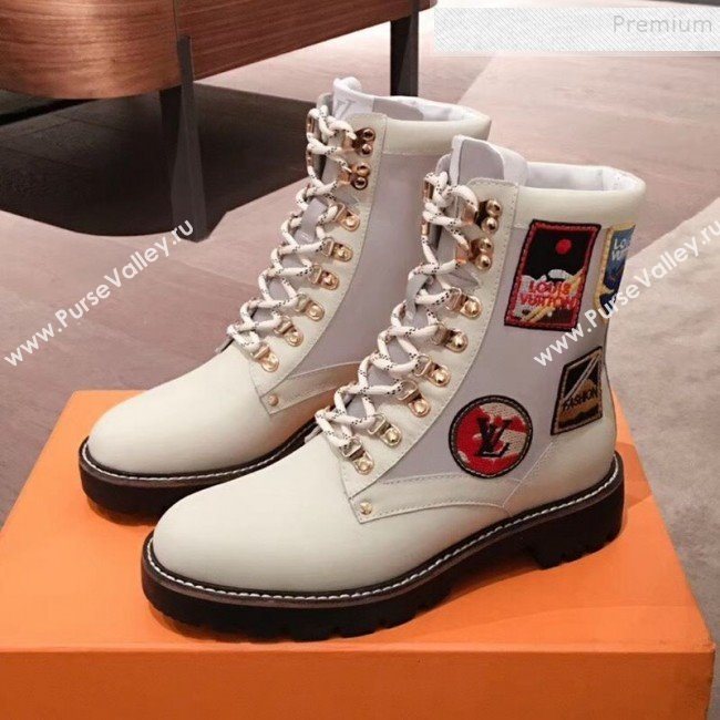 Louis Vuitton Patch Leather Flat Short Boots White 2020 (KL-9120313)