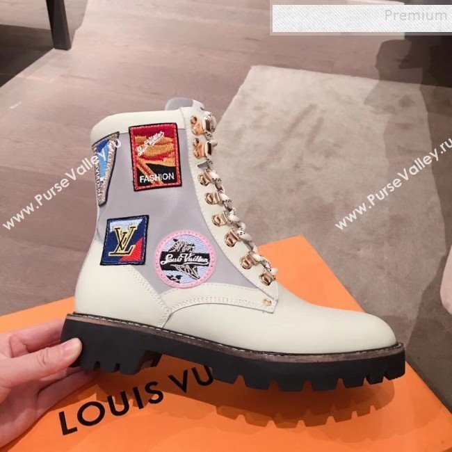 Louis Vuitton Patch Leather Flat Short Boots White 2020 (KL-9120313)