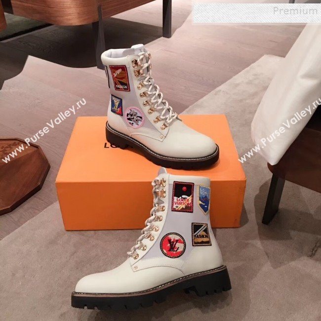 Louis Vuitton Patch Leather Flat Short Boots White 2020 (KL-9120313)