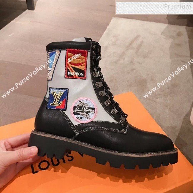 Louis Vuitton Patch Leather Flat Short Boots Black 2020 (KL-9120314)