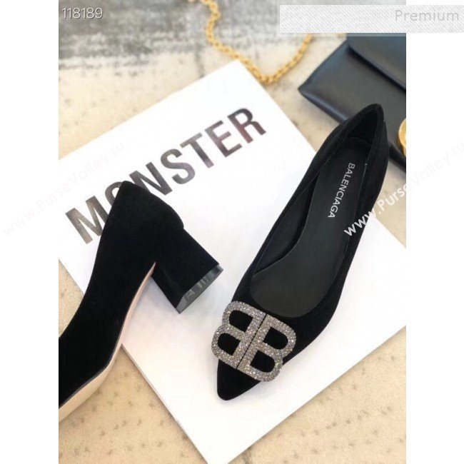 Balenciaga Crystal BB Velvet Pumps 4.5cm Black 2019 (XZG-9120324)