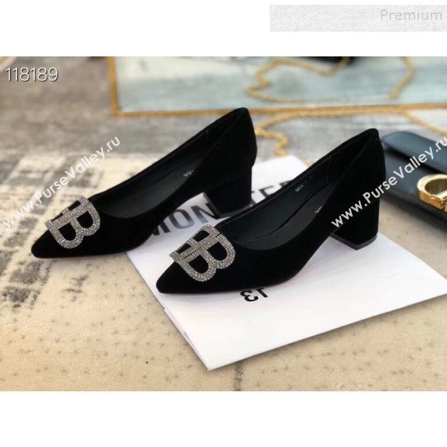 Balenciaga Crystal BB Velvet Pumps 4.5cm Black 2019 (XZG-9120324)