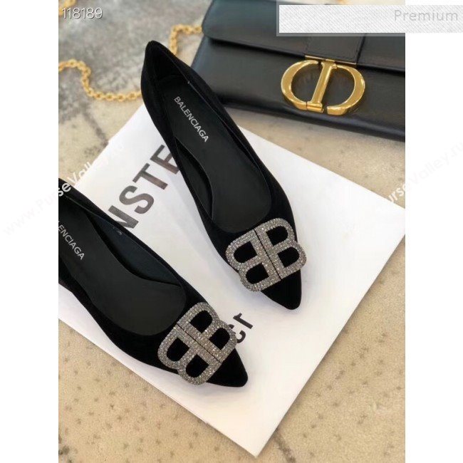 Balenciaga Crystal BB Velvet Pumps 4.5cm Black 2019 (XZG-9120324)