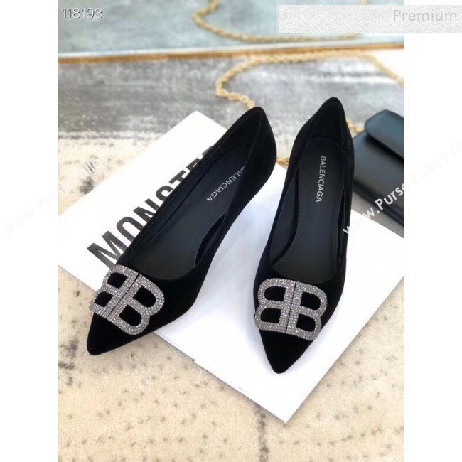 Balenciaga Crystal BB Velvet Pumps 6cm Black 2019 (XZG-9120325)