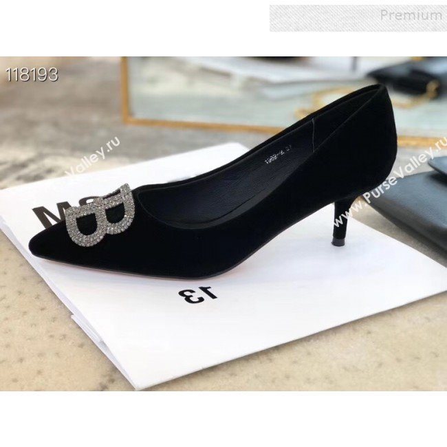 Balenciaga Crystal BB Velvet Pumps 6cm Black 2019 (XZG-9120325)