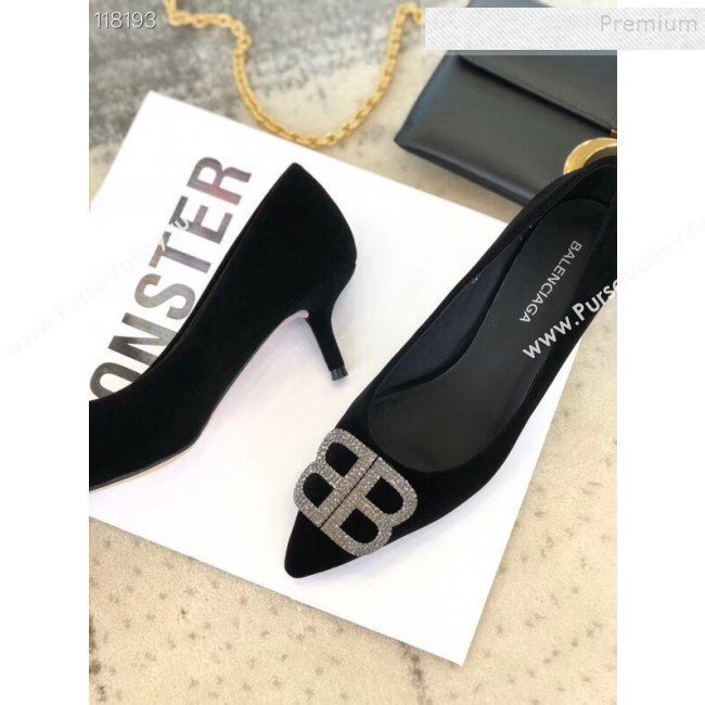 Balenciaga Crystal BB Velvet Pumps 6cm Black 2019 (XZG-9120325)