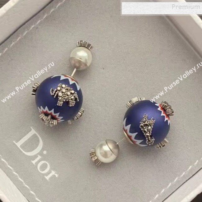 Dior Animal Charm Tribales Pearl Earrings Blue 2019 (YF-9120326)