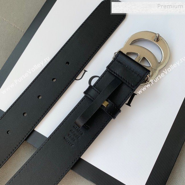 Gucci Reversible Calfskin Belt 38mm with Carved GG Buckle Black/Silver 2019 (99-9120335)