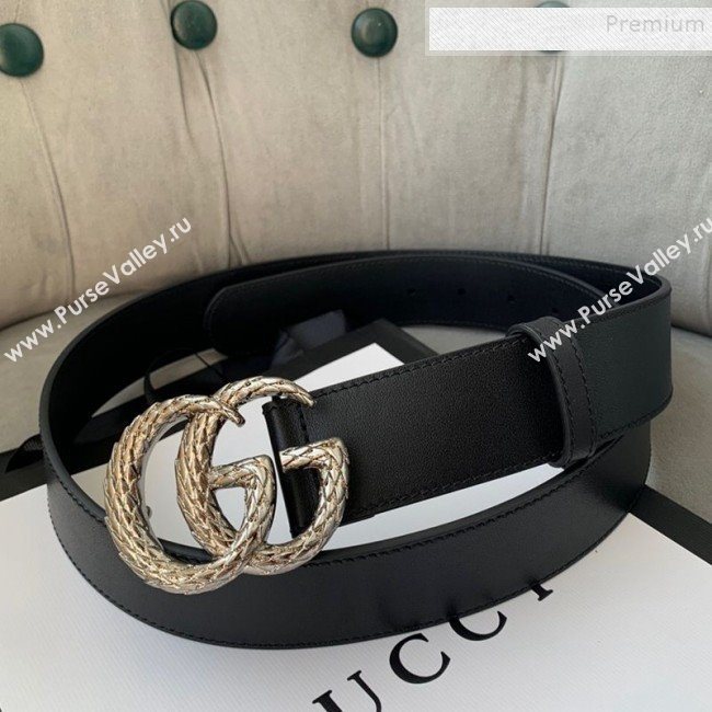 Gucci Reversible Calfskin Belt 38mm with Carved GG Buckle Black/Silver 2019 (99-9120335)