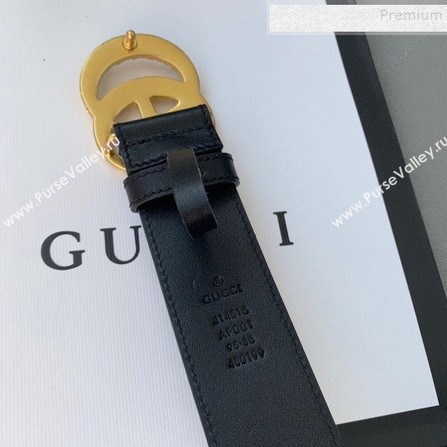 Gucci Reversible Calfskin Belt 38mm with Carved GG Buckle Black/Gold 2019 (99-9120336)