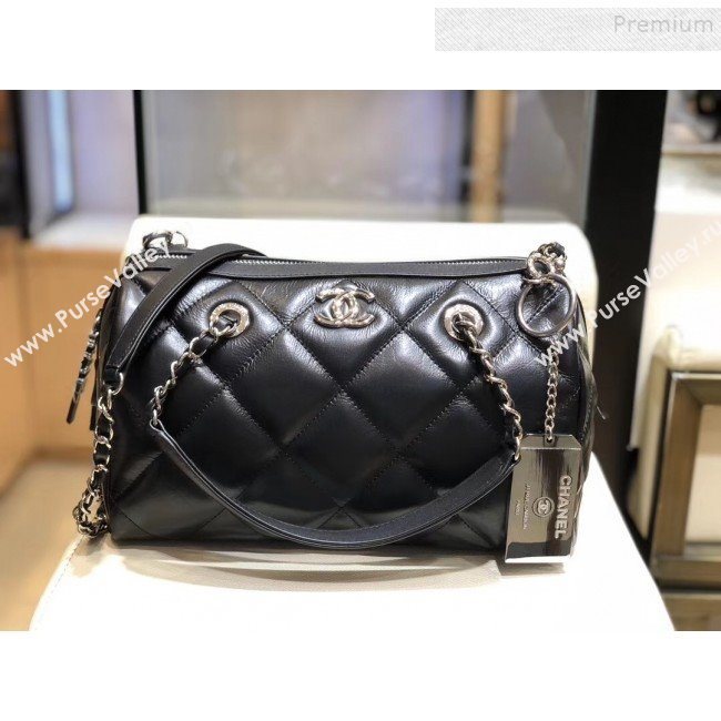 Chanel Quilted Calfskin Small Bowling Bag AS1321 Black/Silver 2019 (SMJD-9120401)