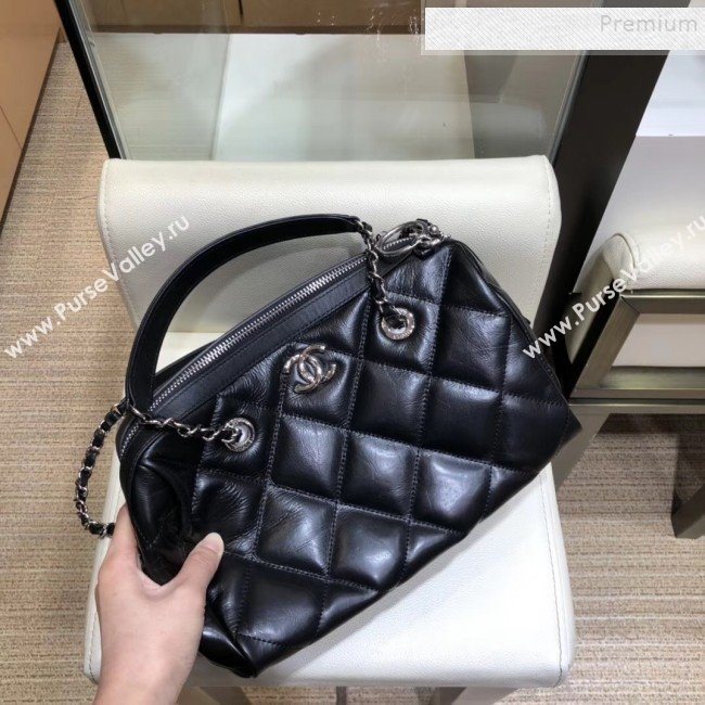Chanel Quilted Calfskin Small Bowling Bag AS1321 Black/Silver 2019 (SMJD-9120401)