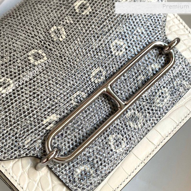 Hermes Sac Roulis 18cm Bag in Lizard and Crocodile Embossed Calf Leather White 2019 (Half Handmade) (FLB-9120501)