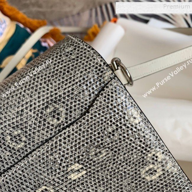 Hermes Sac Roulis 18cm Bag in Lizard and Crocodile Embossed Calf Leather White 2019 (Half Handmade) (FLB-9120501)