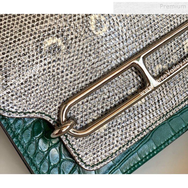 Hermes Sac Roulis 18cm Bag in Lizard and Crocodile Embossed Calf Leather Green 2019 (Half Handmade) (FLB-9120502)