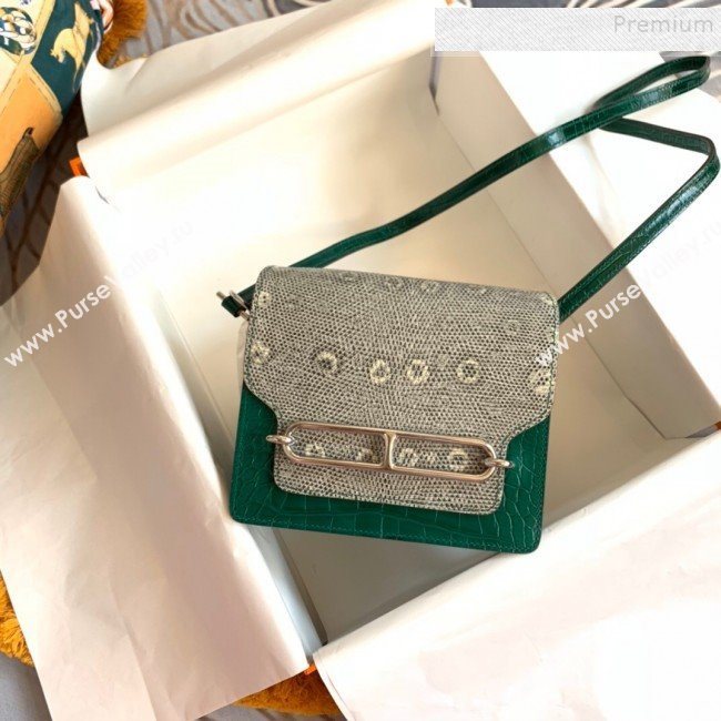 Hermes Sac Roulis 18cm Bag in Lizard and Crocodile Embossed Calf Leather Green 2019 (Half Handmade) (FLB-9120502)