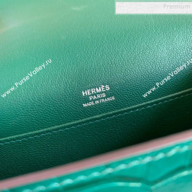 Hermes Sac Roulis 18cm Bag in Lizard and Crocodile Embossed Calf Leather Green 2019 (Half Handmade) (FLB-9120502)