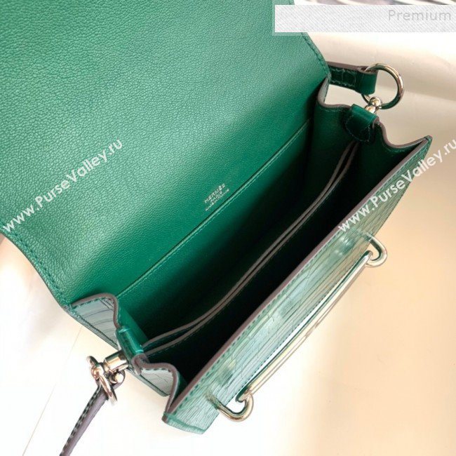 Hermes Sac Roulis 18cm Bag in Lizard and Crocodile Embossed Calf Leather Green 2019 (Half Handmade) (FLB-9120502)