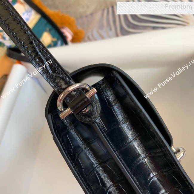 Hermes Sac Roulis 18cm Bag in Lizard and Crocodile Embossed Calf Leather Black 2019 (Half Handmade) (FLB-9120503)