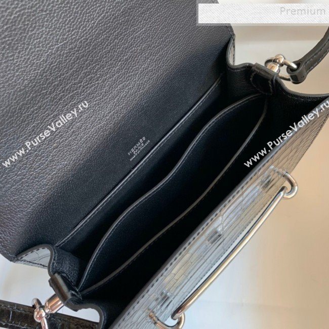 Hermes Sac Roulis 18cm Bag in Lizard and Crocodile Embossed Calf Leather Black 2019 (Half Handmade) (FLB-9120503)