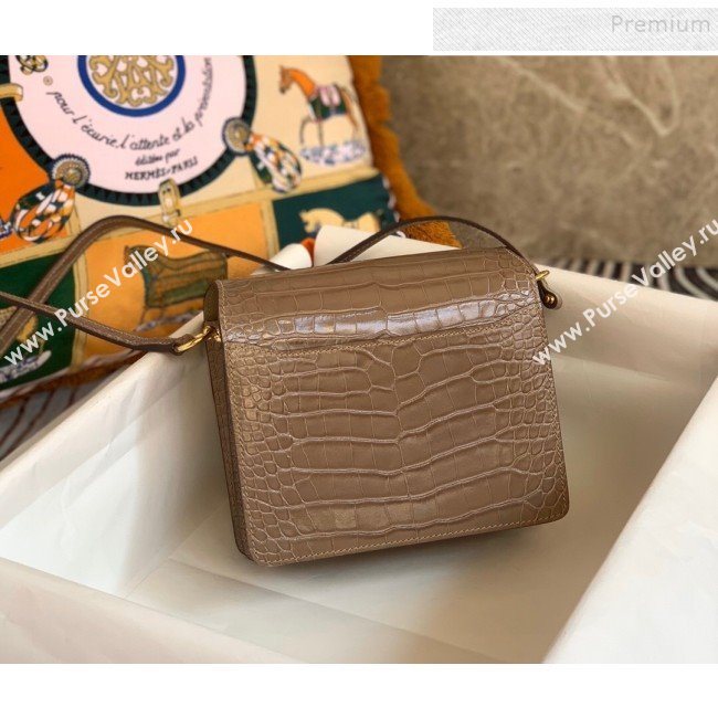 Hermes Sac Roulis 18cm Bag in Crocodile Embossed Calf Leather Beige 2019 (Half Handmade) (FLB-9120504)