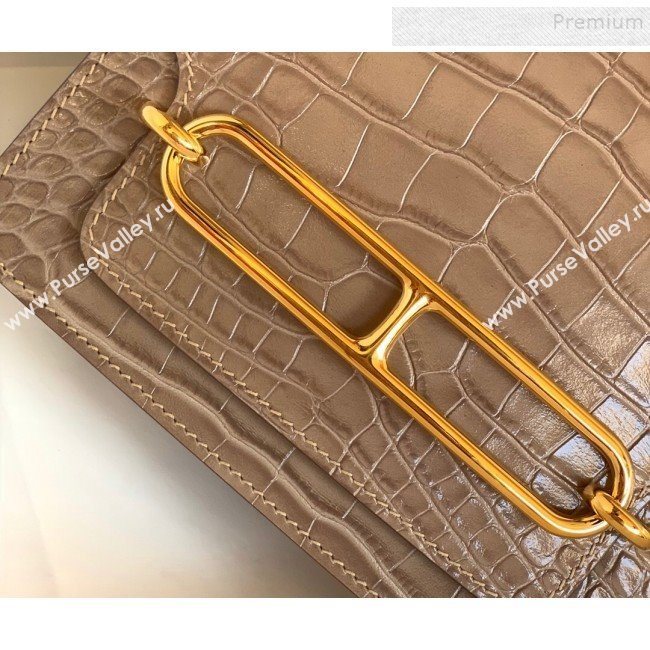 Hermes Sac Roulis 18cm Bag in Crocodile Embossed Calf Leather Beige 2019 (Half Handmade) (FLB-9120504)