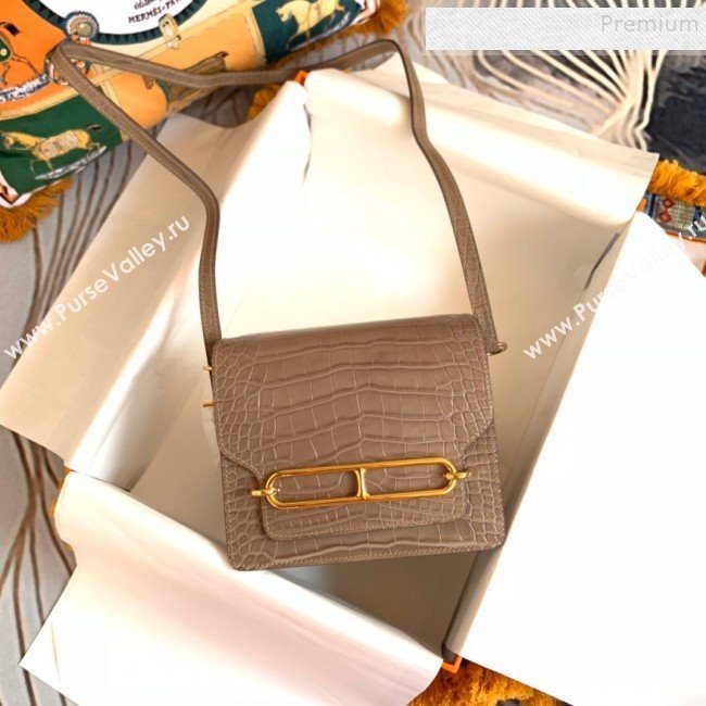 Hermes Sac Roulis 18cm Bag in Crocodile Embossed Calf Leather Beige 2019 (Half Handmade) (FLB-9120504)