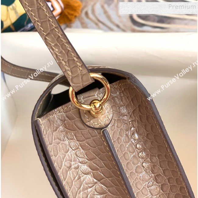 Hermes Sac Roulis 18cm Bag in Crocodile Embossed Calf Leather Beige 2019 (Half Handmade) (FLB-9120504)