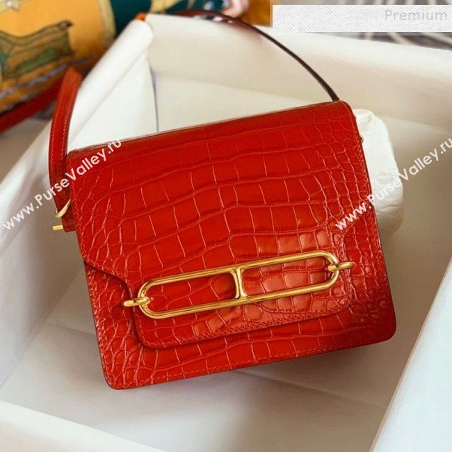 Hermes Sac Roulis 18cm Bag in Crocodile Embossed Calf Leather Red 2019 (Half Handmade) (FLB-9120505)