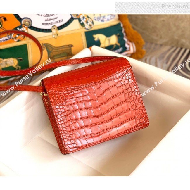 Hermes Sac Roulis 18cm Bag in Crocodile Embossed Calf Leather Red 2019 (Half Handmade) (FLB-9120505)