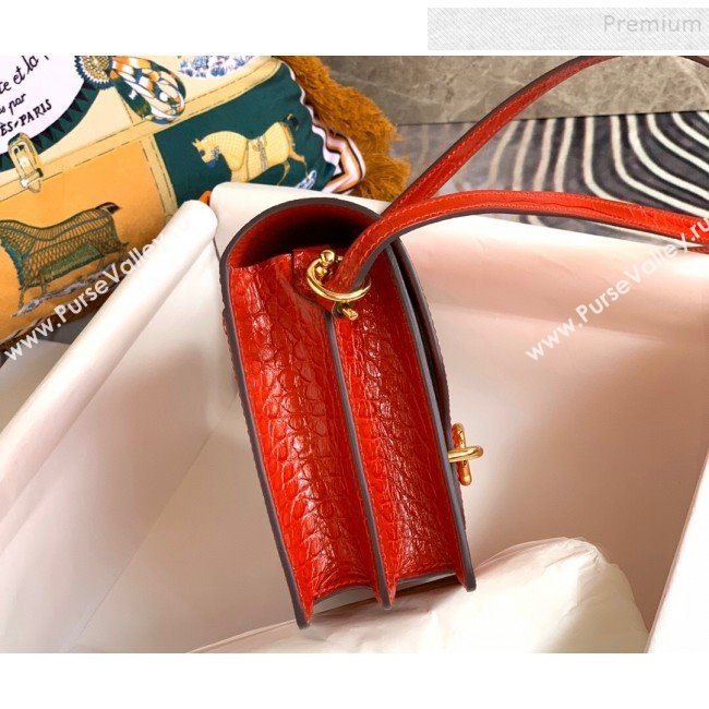 Hermes Sac Roulis 18cm Bag in Crocodile Embossed Calf Leather Red 2019 (Half Handmade) (FLB-9120505)