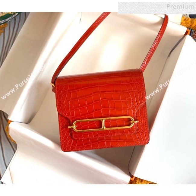 Hermes Sac Roulis 18cm Bag in Crocodile Embossed Calf Leather Red 2019 (Half Handmade) (FLB-9120505)