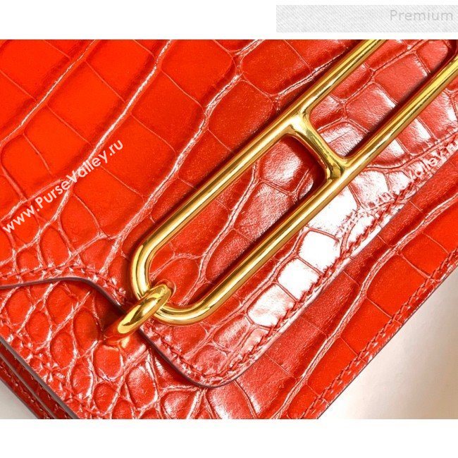 Hermes Sac Roulis 18cm Bag in Crocodile Embossed Calf Leather Red 2019 (Half Handmade) (FLB-9120505)