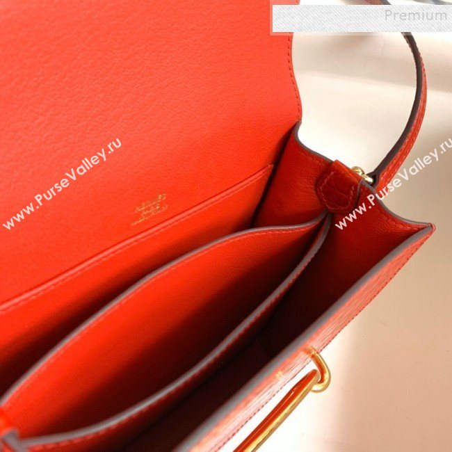 Hermes Sac Roulis 18cm Bag in Crocodile Embossed Calf Leather Red 2019 (Half Handmade) (FLB-9120505)